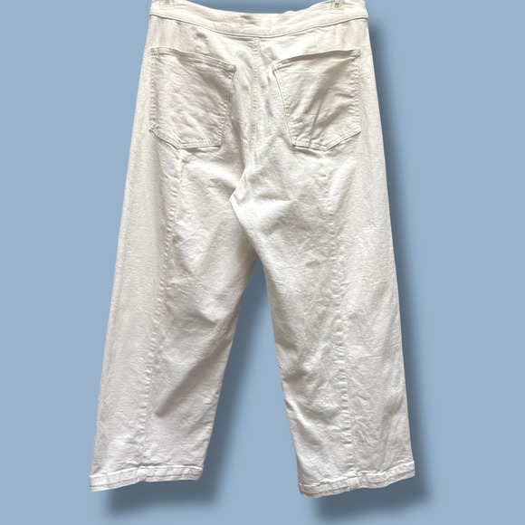 Madewell Emmett White Wide Leg Cropped Pants Raw Hem High Waist - Picture 4 of 8